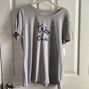 Tres Chic! Talbots gray tshirt with blue sequins Large NWT